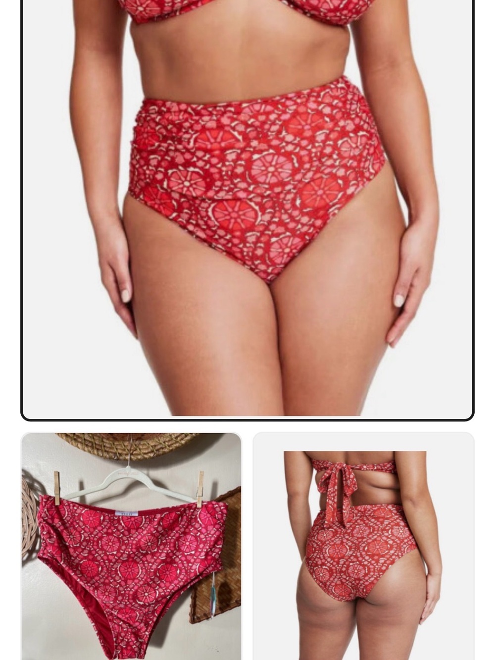 Zinnia Floral Print High Waist Medium Coverage Bikini Bottom - RHODE Red 1X